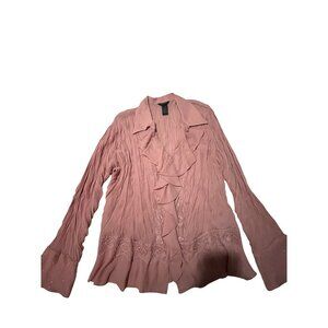 Sunny Taylor Womens Pink Long-Sleeve Blouse W/ Beaded & Lace Accents